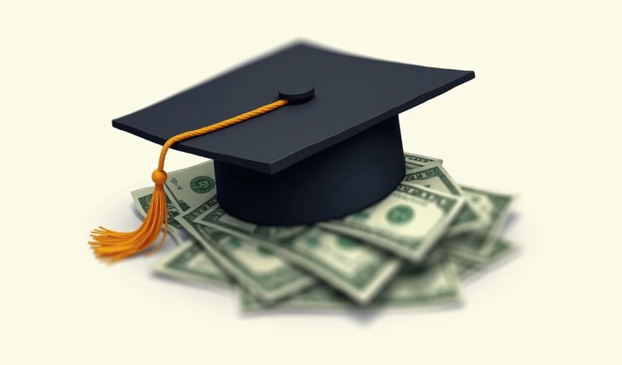 graduate's cap on a pile of money